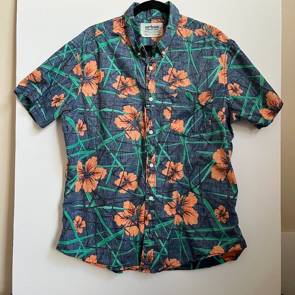 Urban Pipeline Shirt Men's Short Sleeve Button Down Blue Orange Floral XXL - Picture 1 of 6